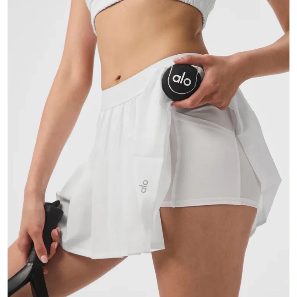 White All Yoga Pleated Tennis Skirt